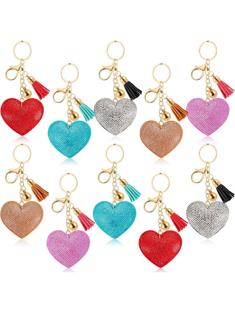 Bling Heart Rhinestone Keychains Set, 10/20PCS Sparkly Bag Charms for Women